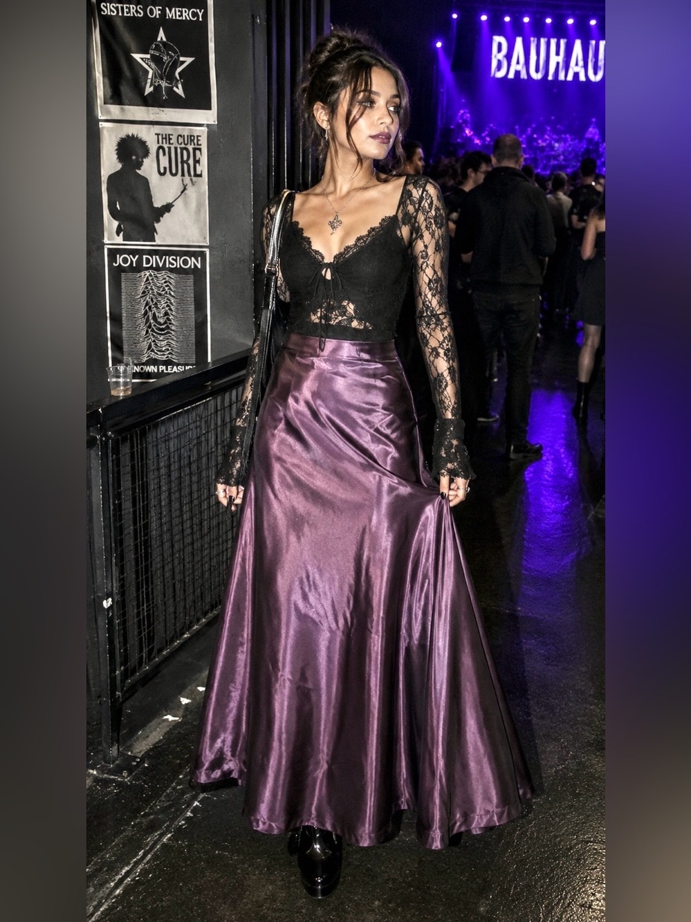 Carmen Marc Valvo Satin Maxi Skirt in Plum